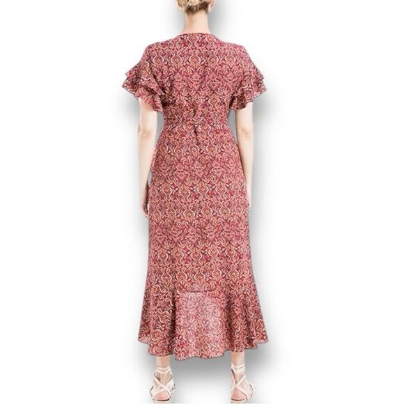 Max Studio Women's Ruffle Crepe High/Low Wrap Midi Dress in the Size X-Large - Picture 4 of 13